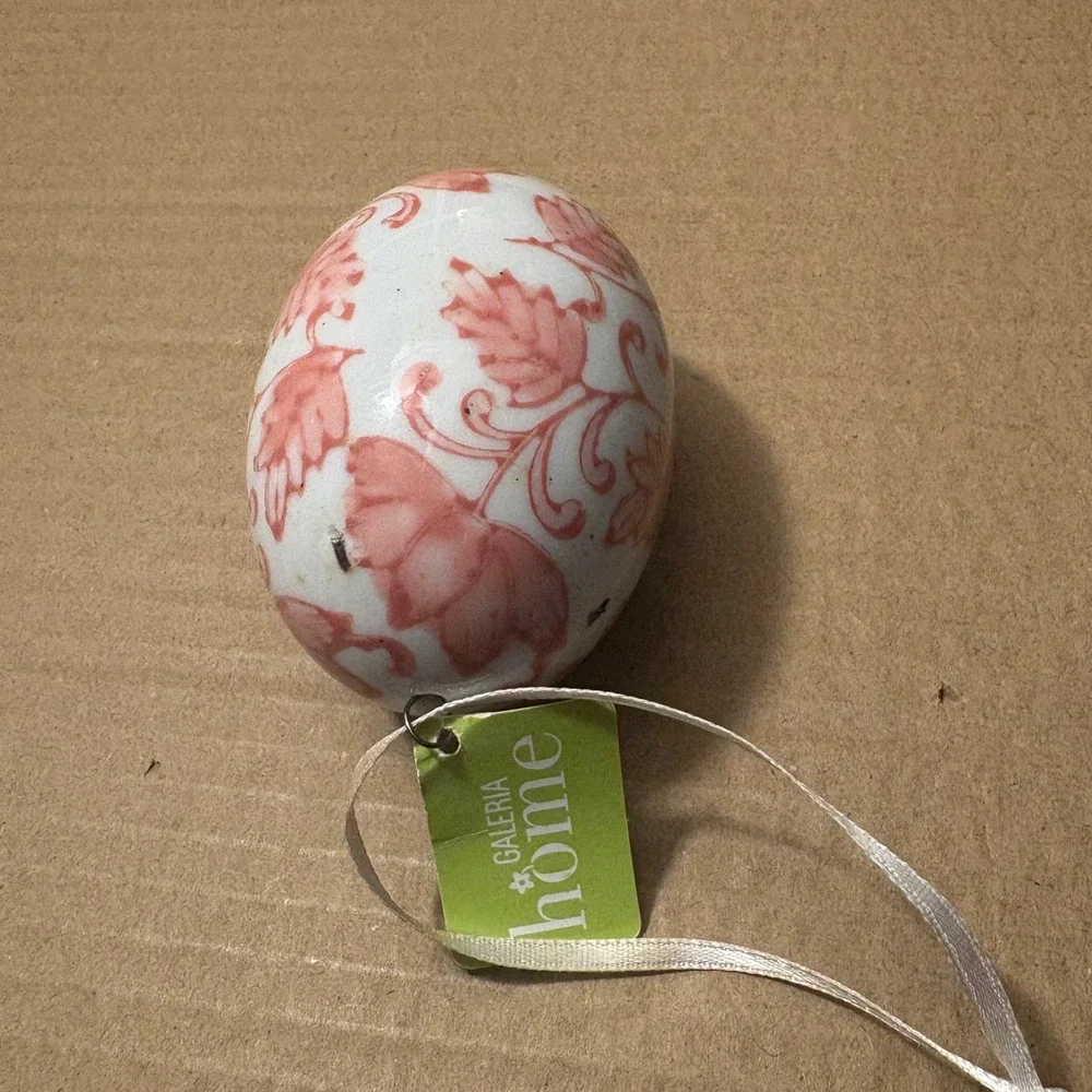 Galeria Home Ceramic Egg Ornament‎ Pink Floral Design Hanging